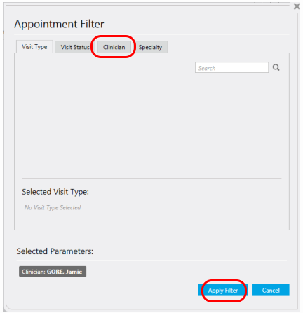 Appointment filter window.