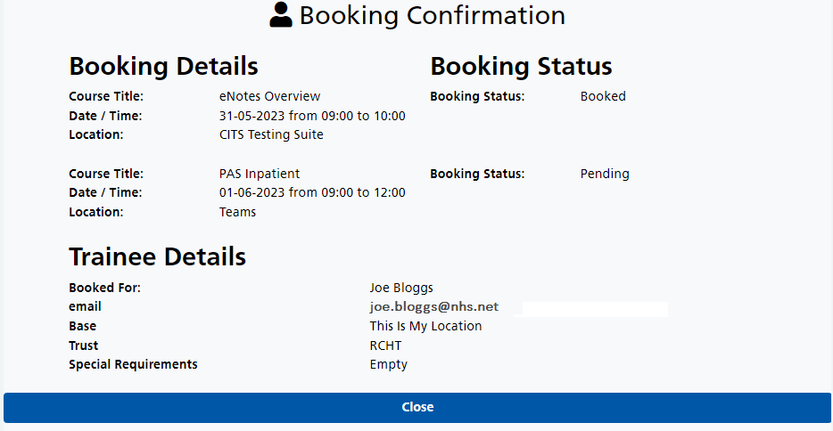 Booking confirmation