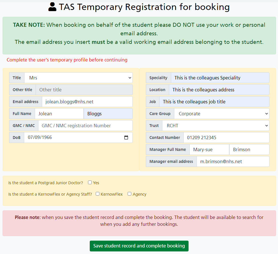 Temporary registration