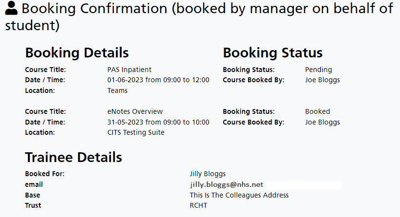 Booking confirmation