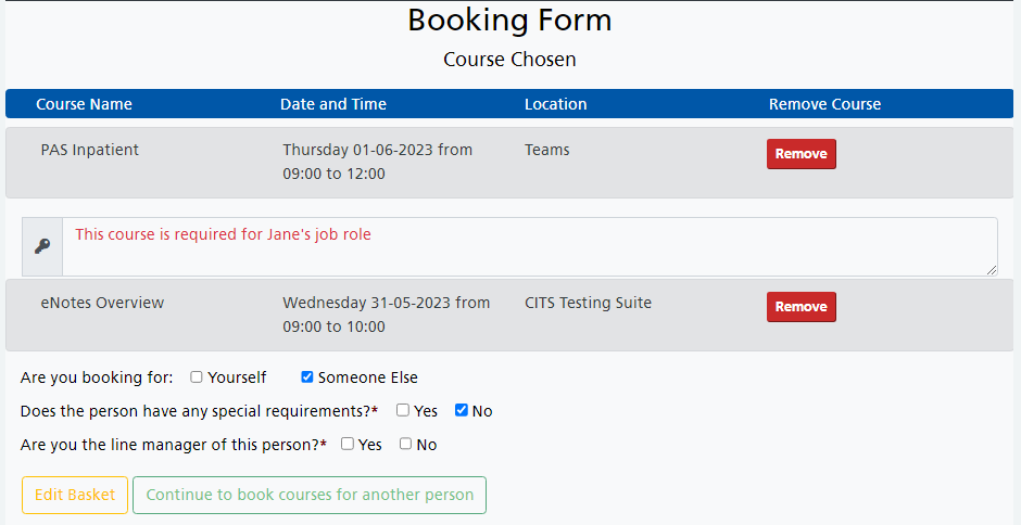 Booking form