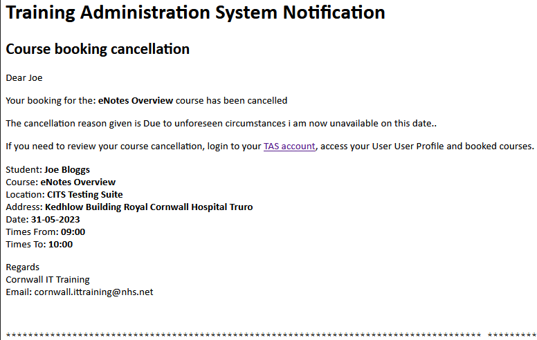 Cancelled course email