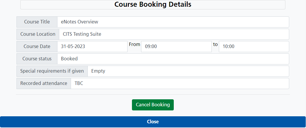 Booked course details