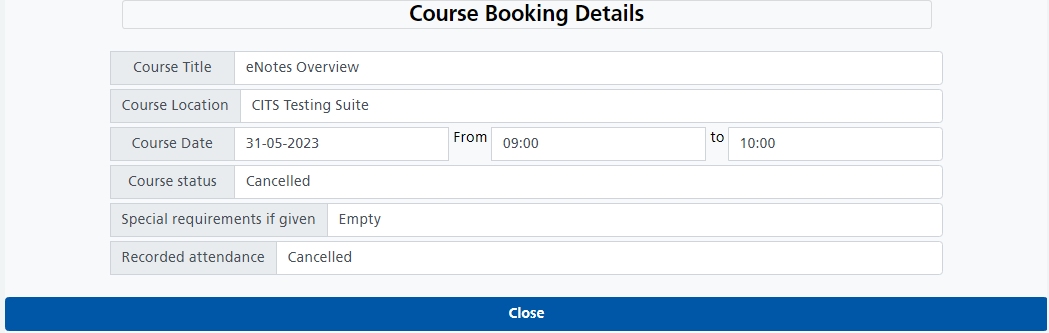 Cancelled course booking details