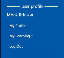 Digital Training Portal - User Profile Menu