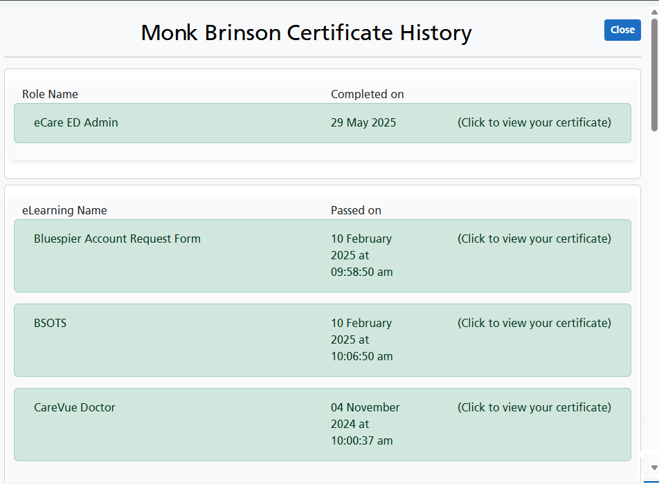 Certificate History