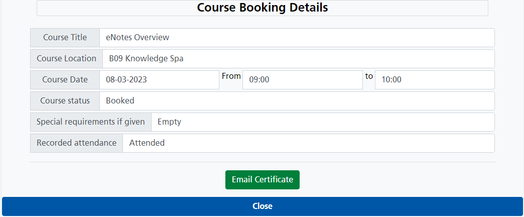 Course attendance details