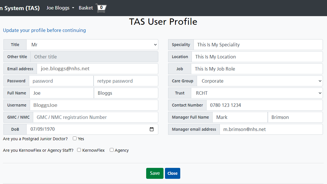 TAS User Profile