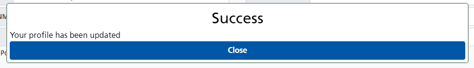 TAS Profile Update success dialog box