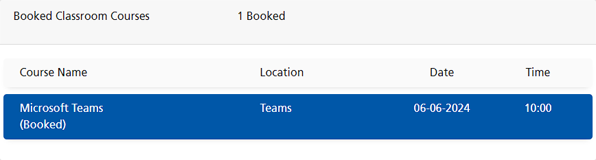 Booked Classroom Course summary panel