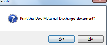 Print the discharge documentation pop up box.
