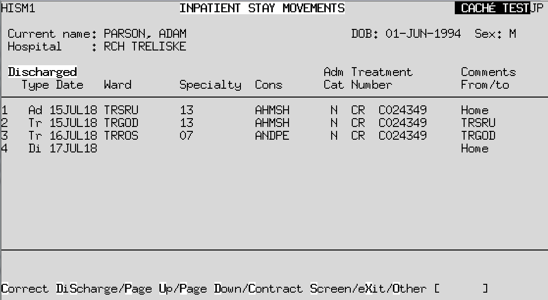 The Inpatient Stay Movements screen