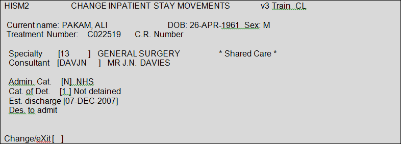 The Change Inpatient Stay Movements screen