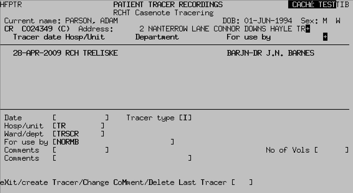 The Patient Tracer Recordings screen