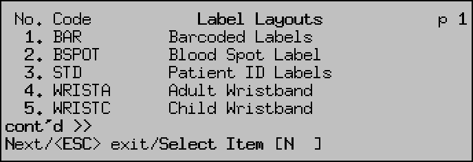 The Label Layout screen