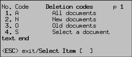 The Deletion Codes screen