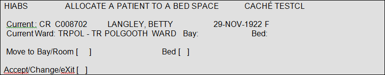 The 'Allocate a patient to a bed space' screen